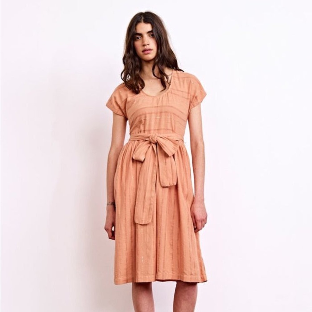 Ace & Jig Luna Belted Dress Clay Orange with Metallic Knee Length Cotton Medium
